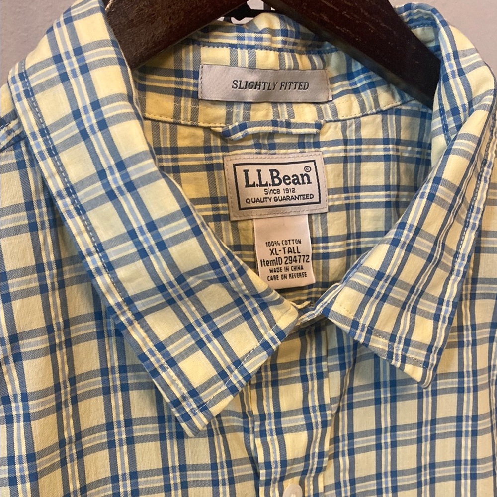 L.L. Bean Yellow/Blue Plaid Short Sleeve SlightlyFitted ButtonDown Shirt XL-Tall